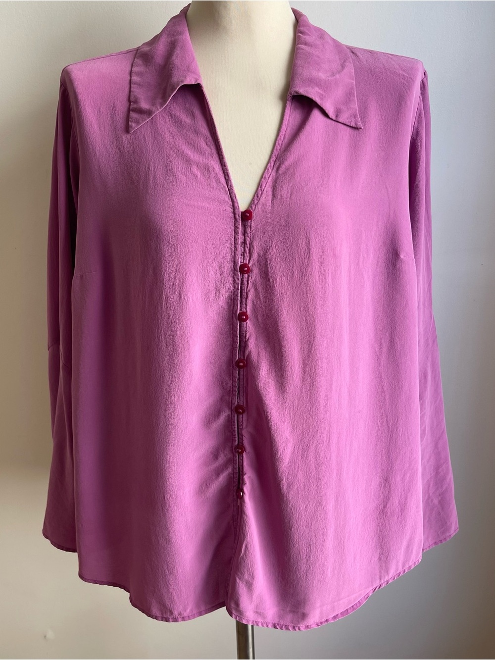 Vintage 90s Venezia Jeans Purple Silk Blouse Tunic Split Bell Sleeve 18 / 20